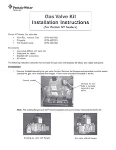Pentair MiniMax NT TSI Heater Natural Gas Valve Kit 460762 Installation Page 1